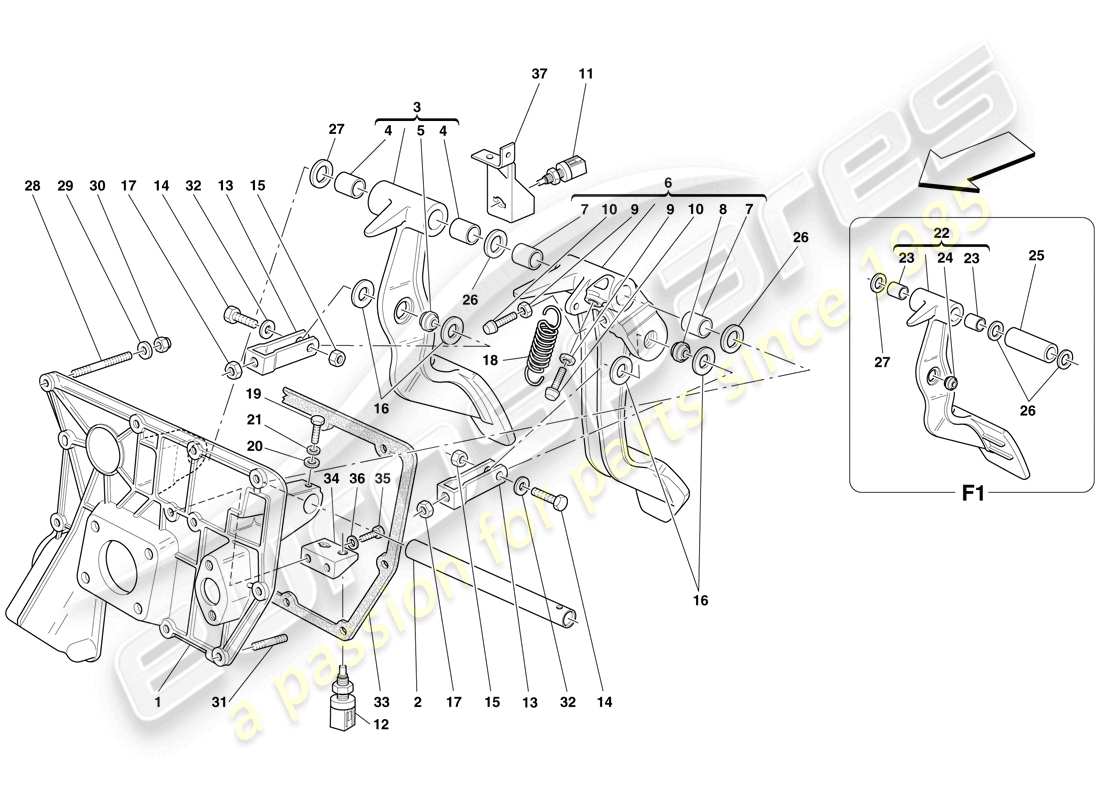 ferrari f430 spider (rhd) diagramme des pièces du pedal board