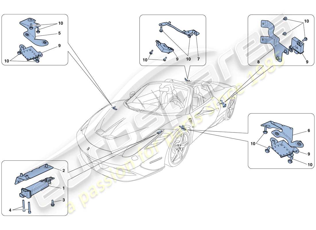 ferrari 458 speciale aperta (rhd) système de surveillance de la pression des pneus schéma des pièces