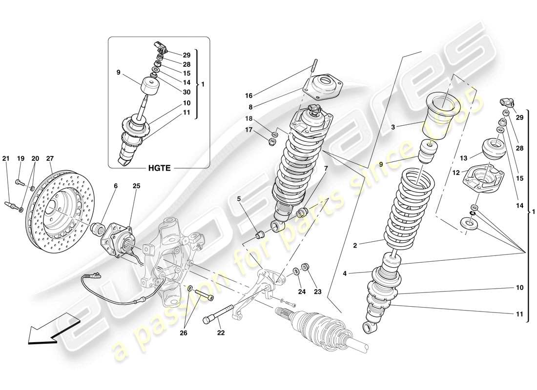 ferrari 599 gtb fiorano (usa) suspension arrière - amortisseur et disque de frein schéma des pièces