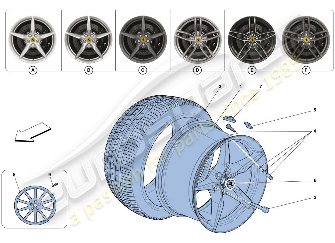 ferrari 488 spider (rhd) roues schéma des pièces