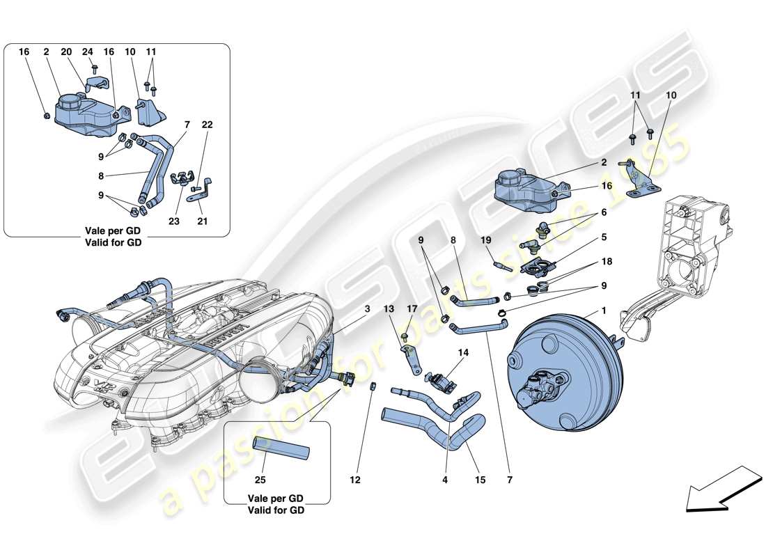 ferrari 812 superfast (europe) système de servo-frein schéma des pièces