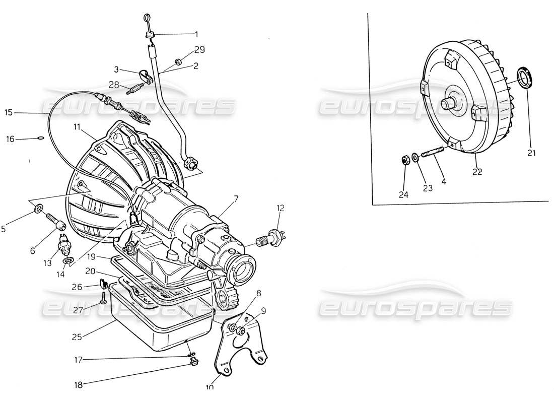 maserati 222 / 222e biturbo transmission automatique - convertisseur (3 hp) schéma des pièces