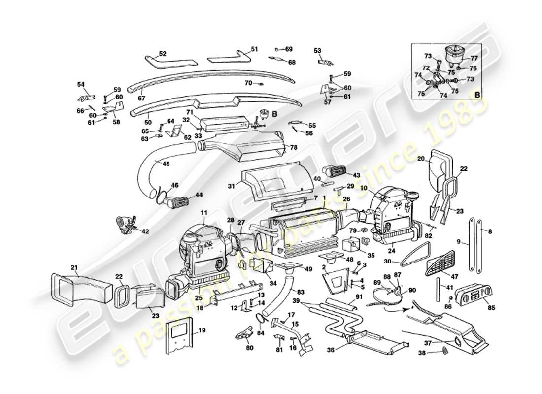 aston martin v8 volante (1999) schéma des pièces d'installation intérieure