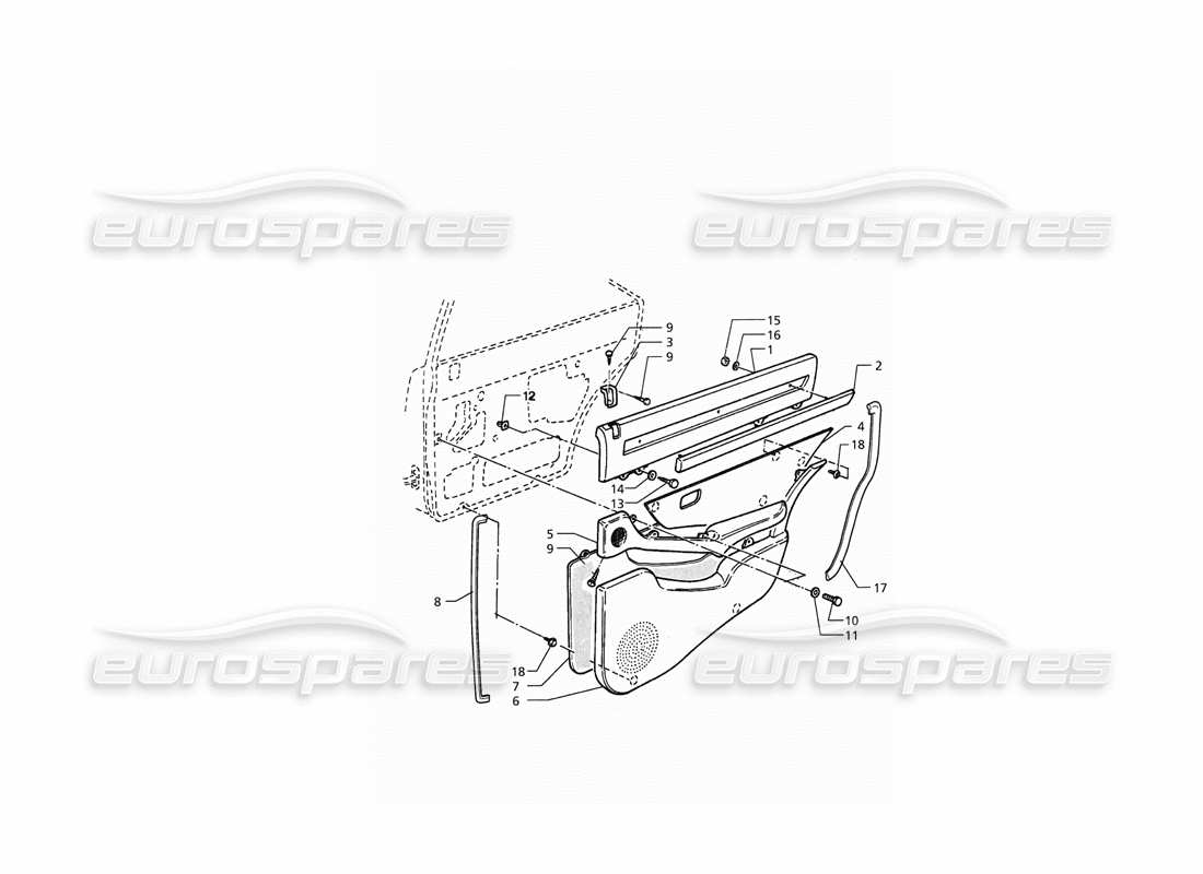 maserati qtp. 3.2 v8 (1999) garnitures intérieures : diagramme de pièces des panneaux de porte arrière