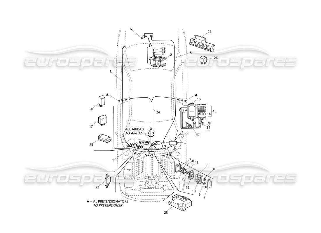 maserati qtp v8 evoluzione élect. système : diagramme de pièces du tableau de bord et de la batterie (entraînement rh)