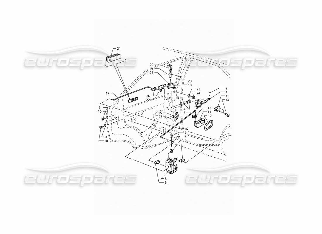 maserati qtp. 3.2 v8 (1999) portes arrière : charnières et commandes intérieures schéma des pièces