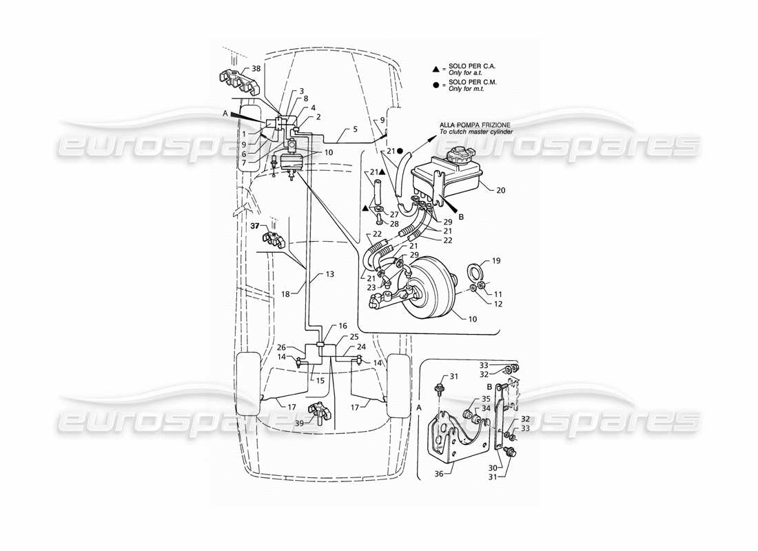 maserati qtp v8 (1998) conduites de frein hydrauliques abs (lhd) schéma des pièces