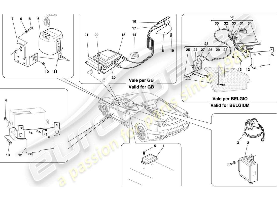 ferrari f430 coupe (usa) calculateurs et dispositifs du système antivol schéma des pièces