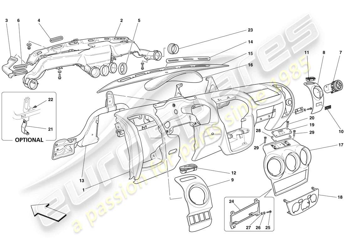 ferrari f430 spider (europe) diagramme des pièces du tableau de bord