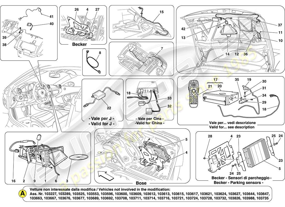 ferrari california (usa) système d'infodivertissement schéma des pièces