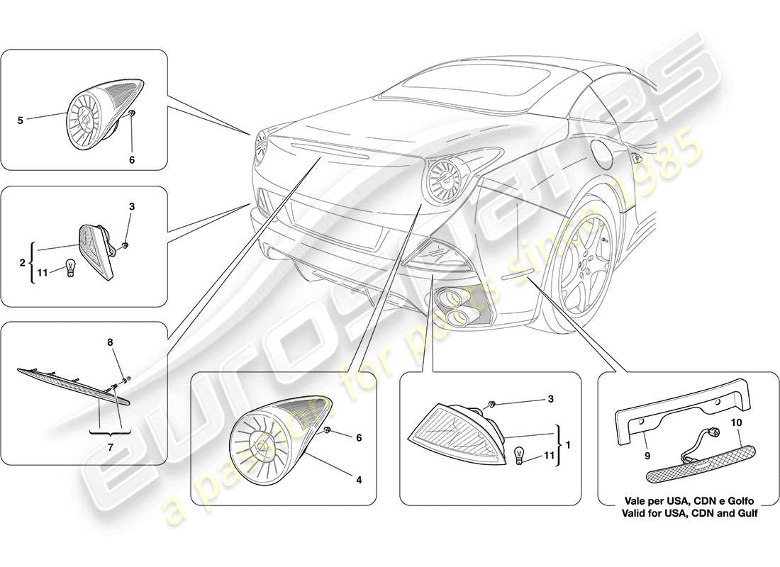 ferrari california (usa) feux arrière schéma des pièces