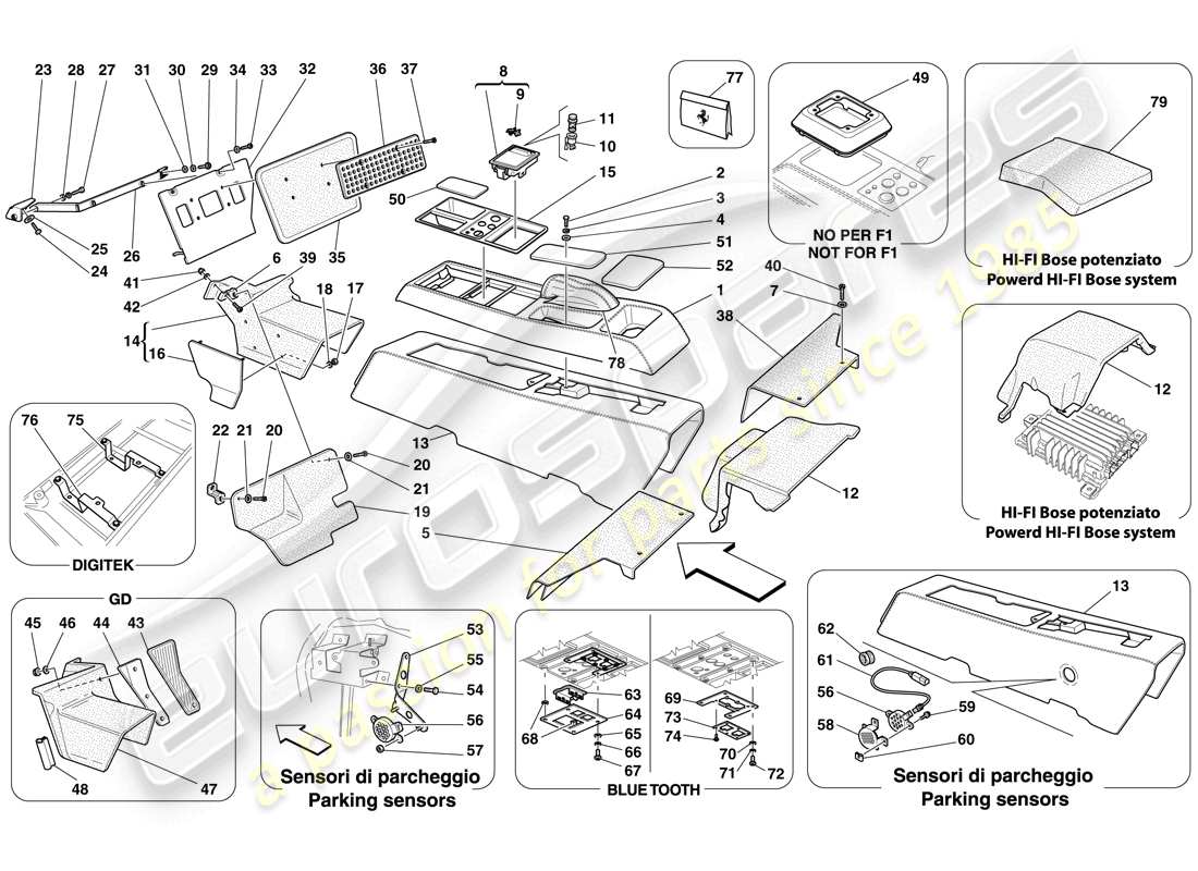 ferrari f430 spider (europe) tunnel - sous-structure et accessoires schéma des pièces