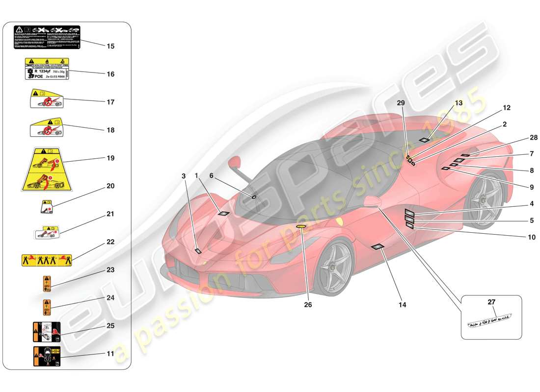 ferrari laferrari (usa) étiquettes et plaques adhésives schéma des pièces