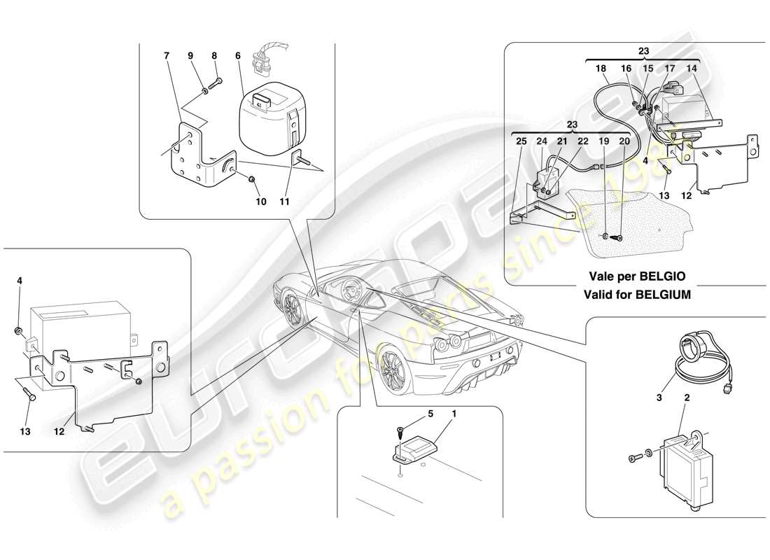 ferrari f430 scuderia spider 16m (usa) ecu et dispositifs du système antivol schéma des pièces