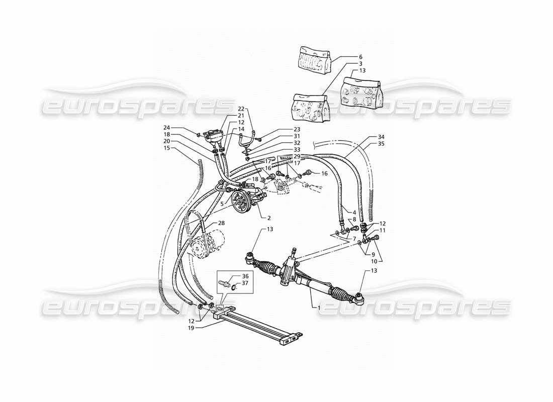 maserati qtp. 3.2 v8 (1999) schéma des pièces du système de direction assistée (entraînement à droite)