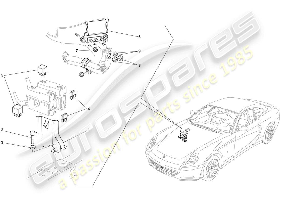 ferrari 612 scaglietti (rhd) calculateurs de compartiment moteur schéma des pièces