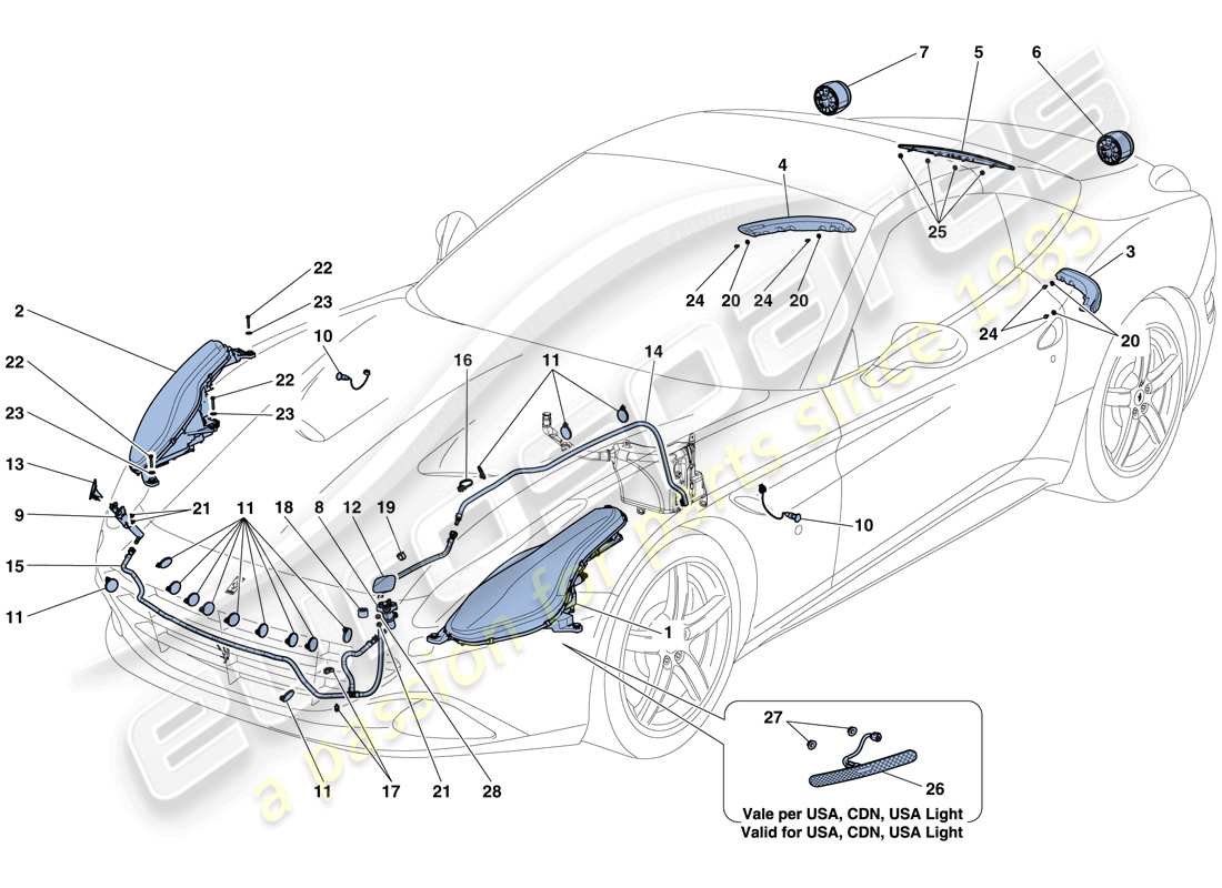 ferrari california t (rhd) phares et feux arrière schéma des pièces