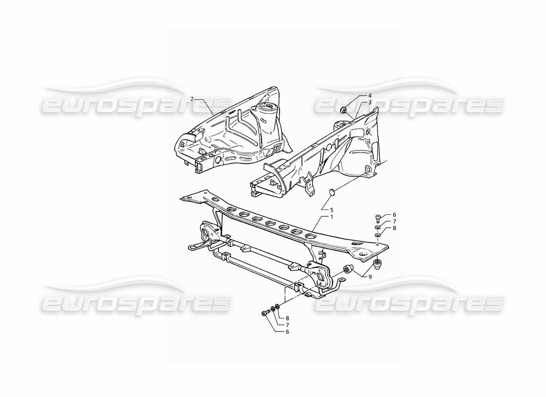 maserati qtp. 3.2 v8 (1999) coque de carrosserie : diagramme des pièces du panneau avant et des passages de roues intérieurs