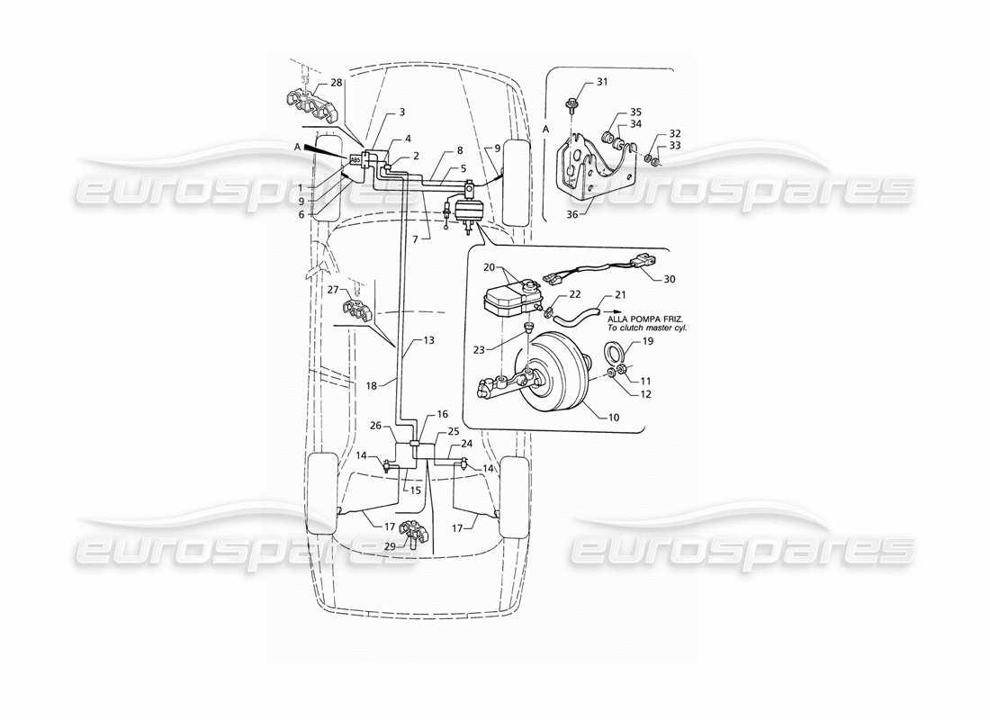 maserati qtp v6 (1996) conduites de frein hydrauliques abs (rhd) schéma des pièces