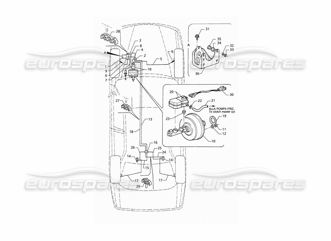 maserati qtp v6 (1996) schéma des pièces des conduites de frein hydrauliques abs (lhd)