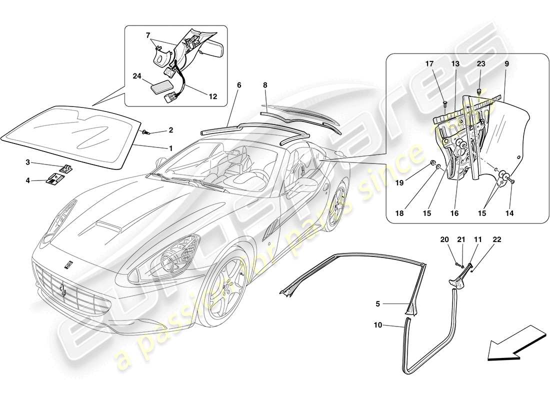 ferrari california (usa) écrans, fenêtres et joints schéma des pièces