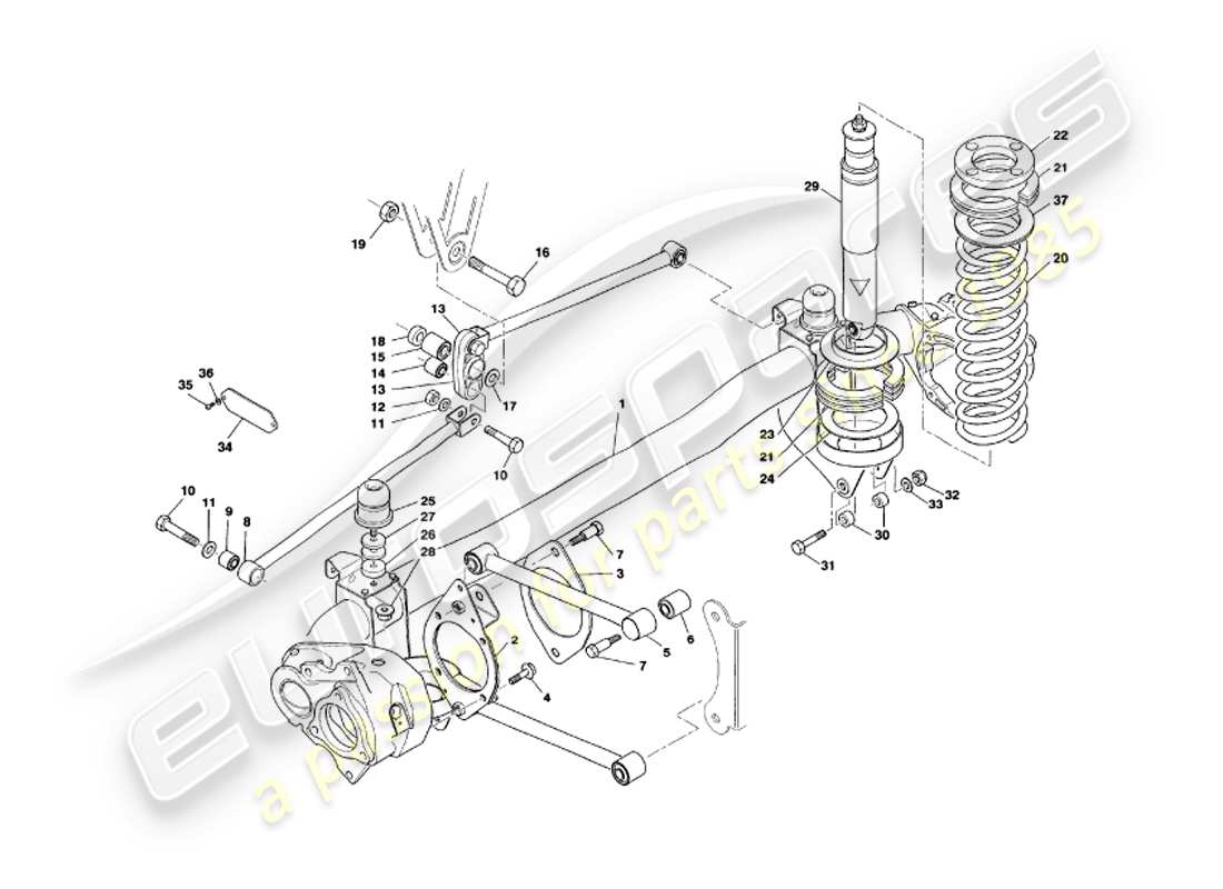 aston martin v8 volante (1997) suspension arrière schéma des pièces