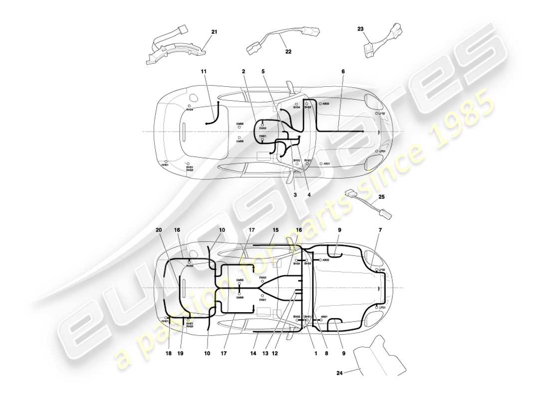 aston martin db7 vantage (2001) diagramme des pièces des faisceaux