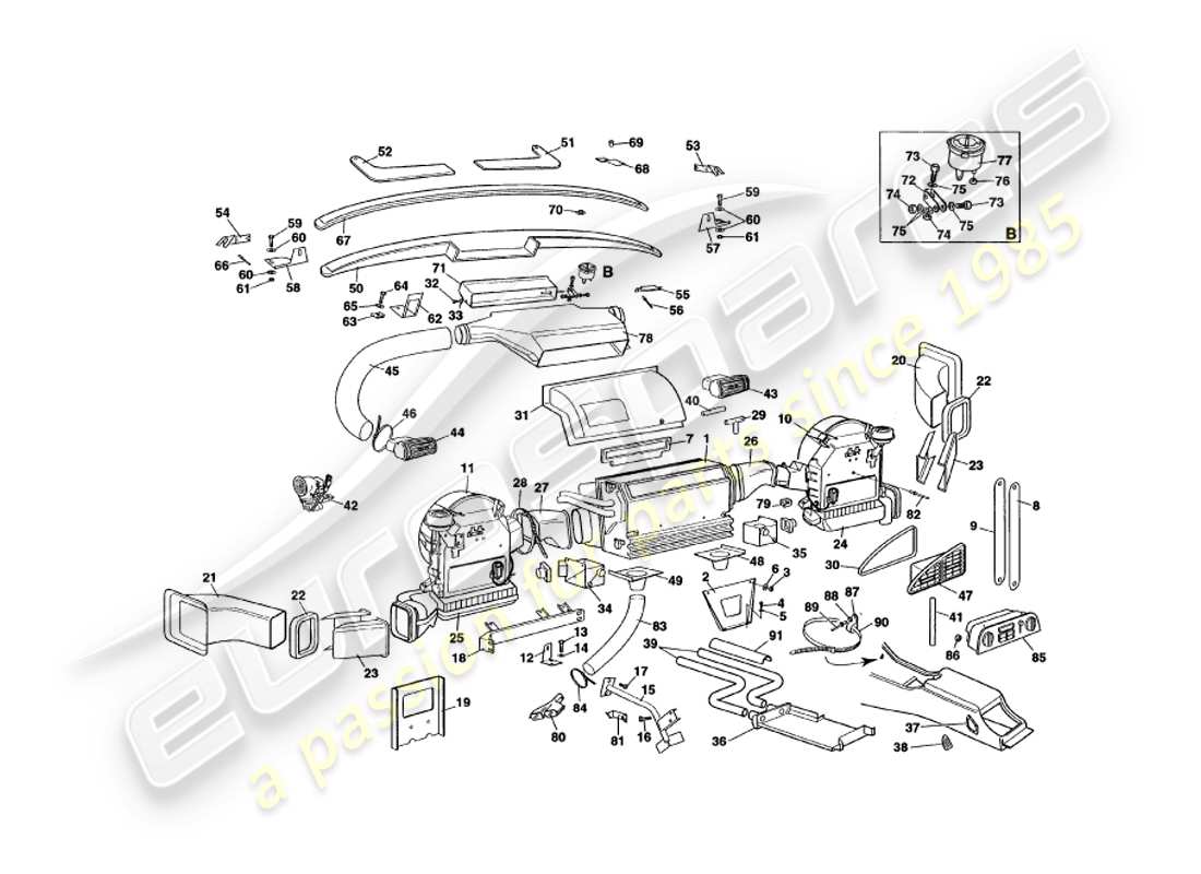 aston martin v8 volante (1998) schéma des pièces d'installation intérieure