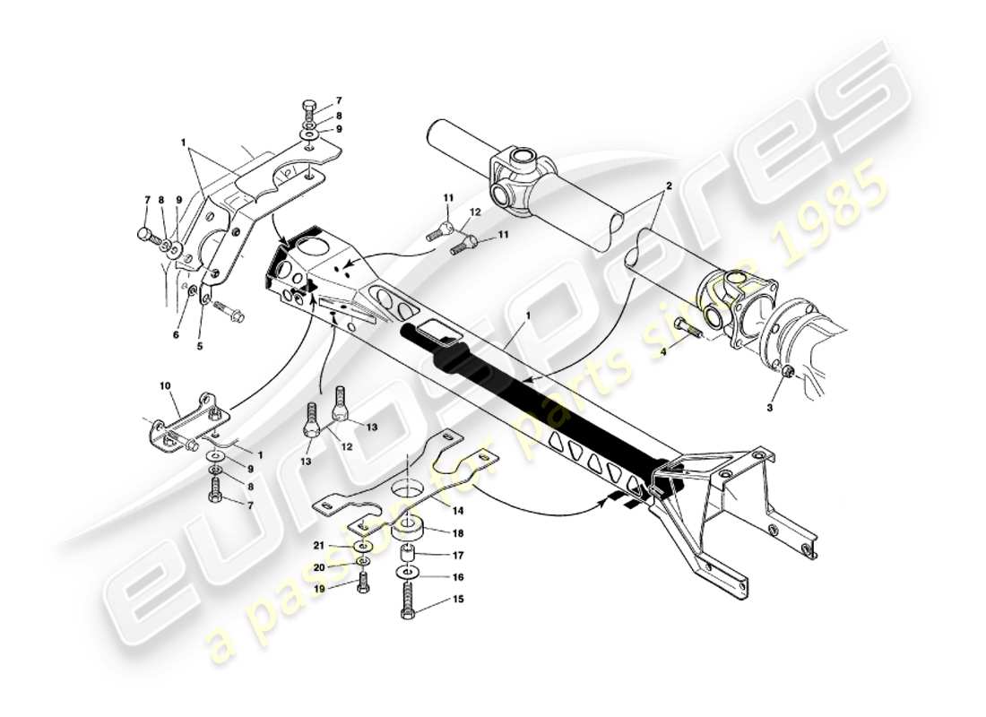 aston martin v8 volante (1997) diagramme des pièces du tube de couple et de l'arbre de transmission