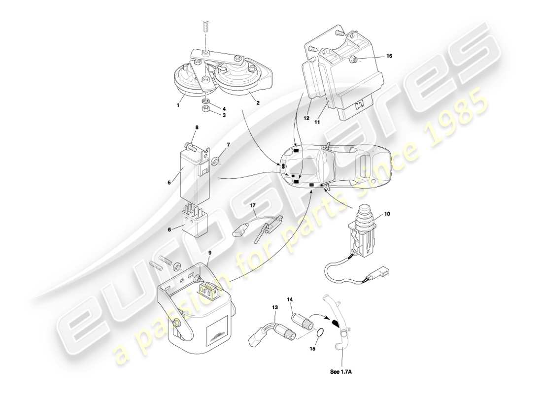 aston martin db7 vantage (2001) diagramme des pièces des composants du sous-capot