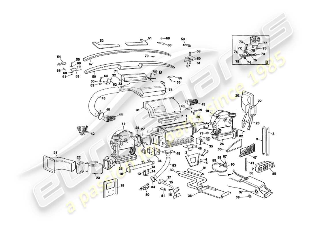aston martin v8 volante (1997) schéma des pièces d'installation intérieure