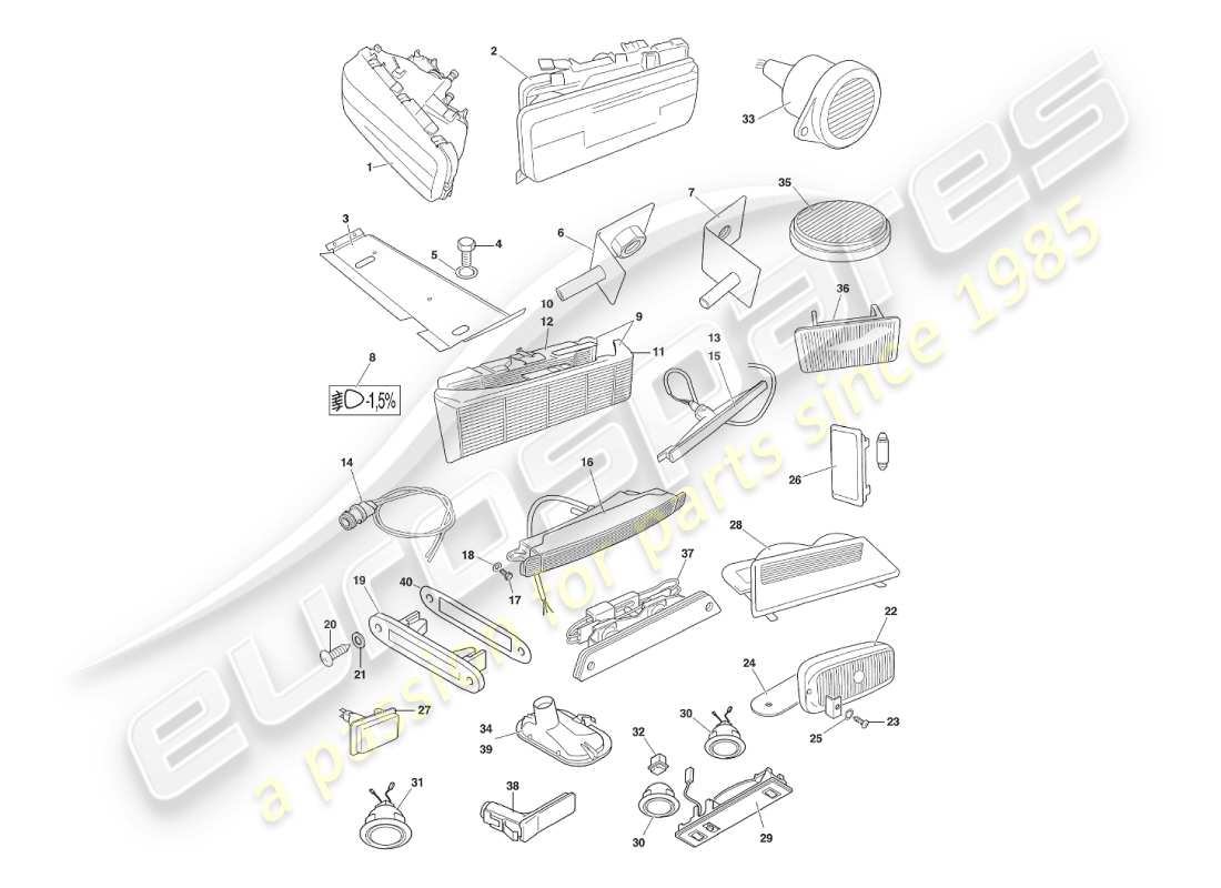 aston martin v8 virage (2000) diagramme des pièces des lampes et ampoules