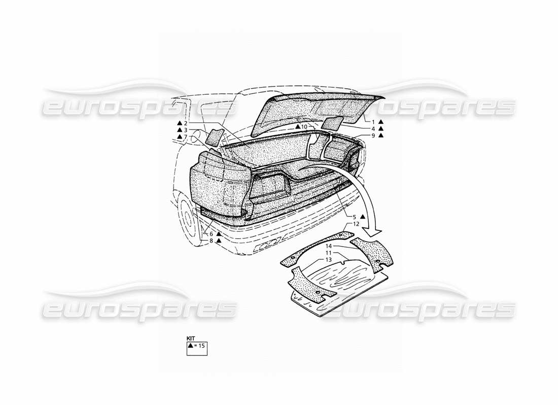 maserati qtp. 3.2 v8 (1999) botte : schéma des pièces des tapis (pré-modification)