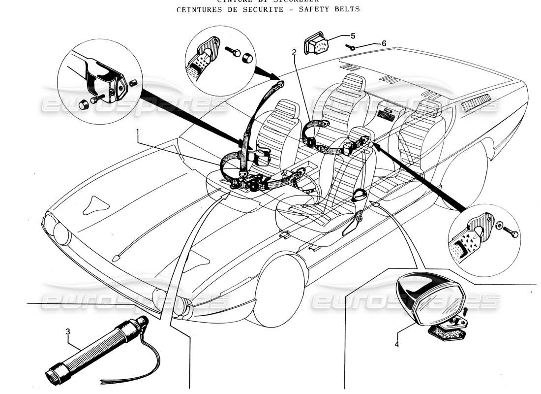 lamborghini espada ceintures de sécurité (royaume-uni) schéma des pièces