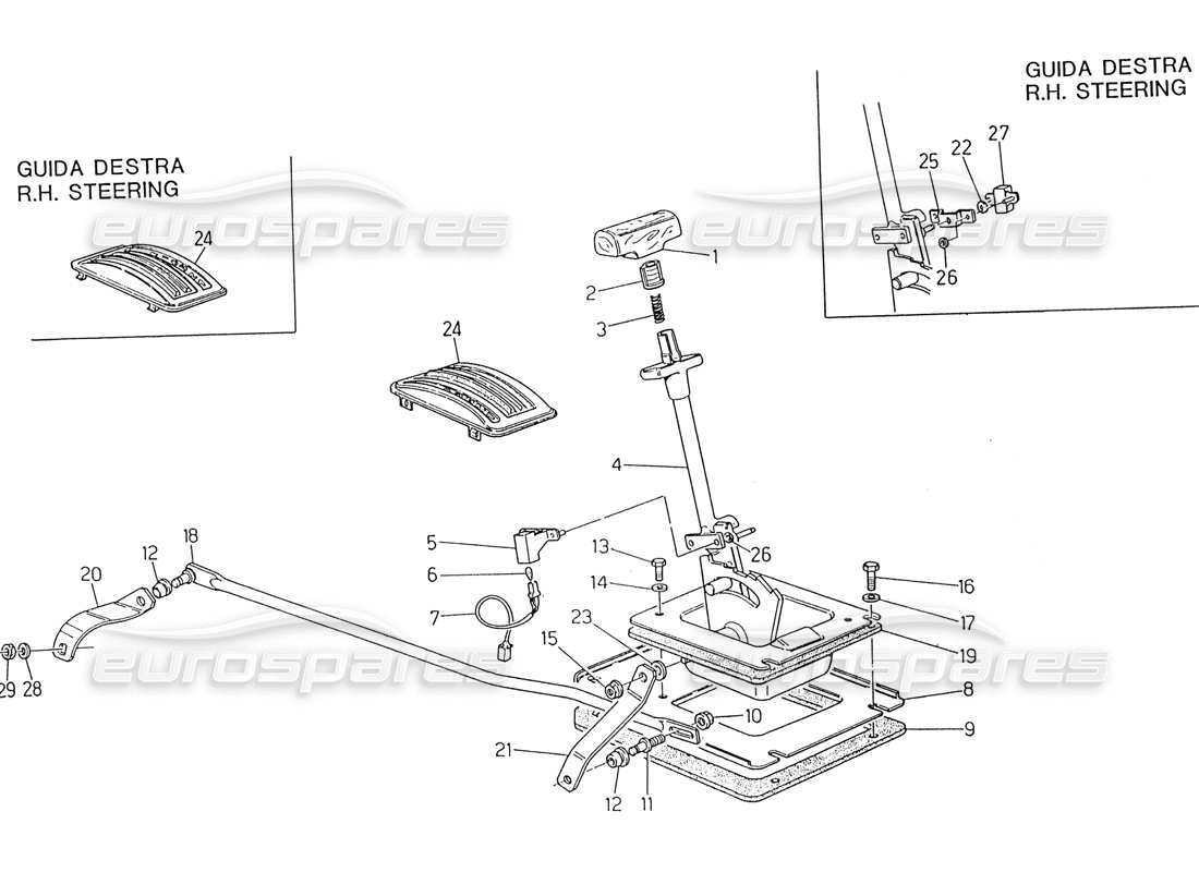 maserati 222 / 222e biturbo commande de transmission automatique (4 ch) schéma des pièces
