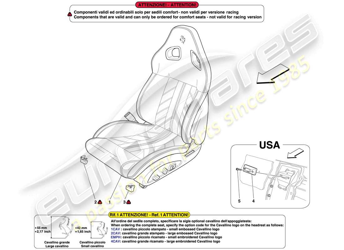ferrari 599 sa aperta (europe) siège avant complet et ceintures de sécurité schéma des pièces