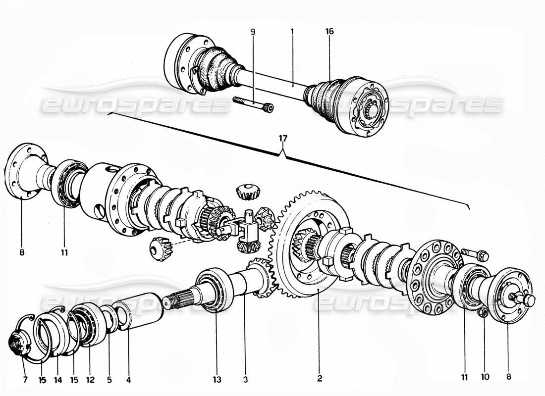 ferrari 365 gtc4 (mechanical) unité de différentiel - schéma des pièces de révision