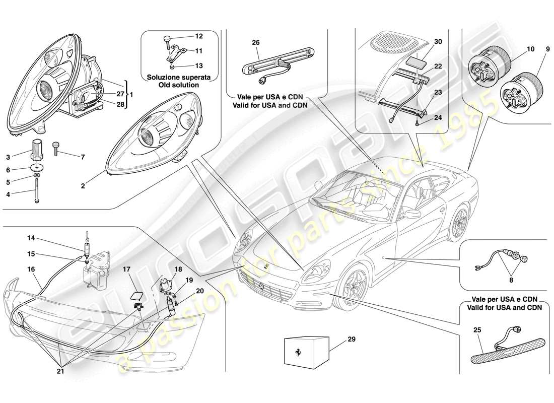 ferrari 612 sessanta (usa) phares et feux arrière schéma des pièces