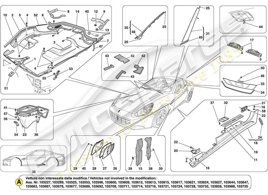 ferrari california (rhd) boucliers, garniture et couvercles schéma des pièces
