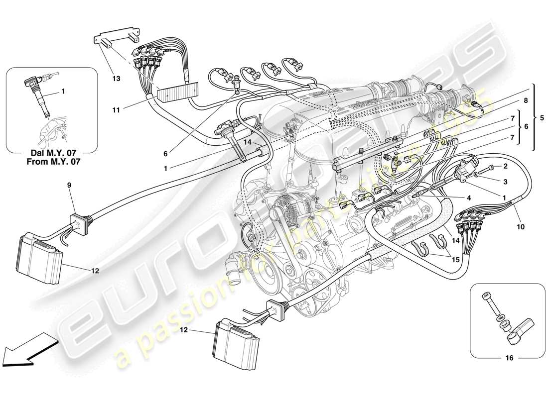 ferrari f430 spider (rhd) injection - système d'allumage schéma des pièces