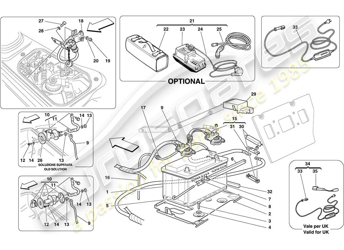 ferrari f430 coupe (rhd) diagramme des pièces de la batterie