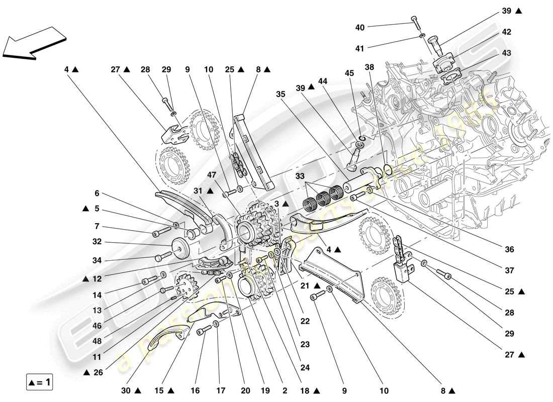 ferrari f430 scuderia (usa) système de distribution - schéma des pièces d'entraînement