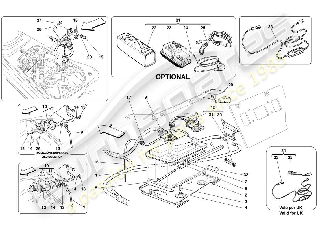 ferrari f430 spider (rhd) diagramme des pièces de la batterie