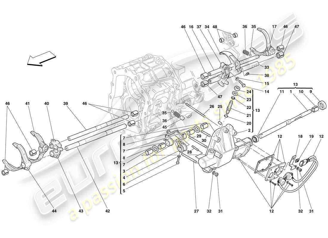 ferrari 612 sessanta (europe) commandes internes de la boîte de vitesses schéma des pièces