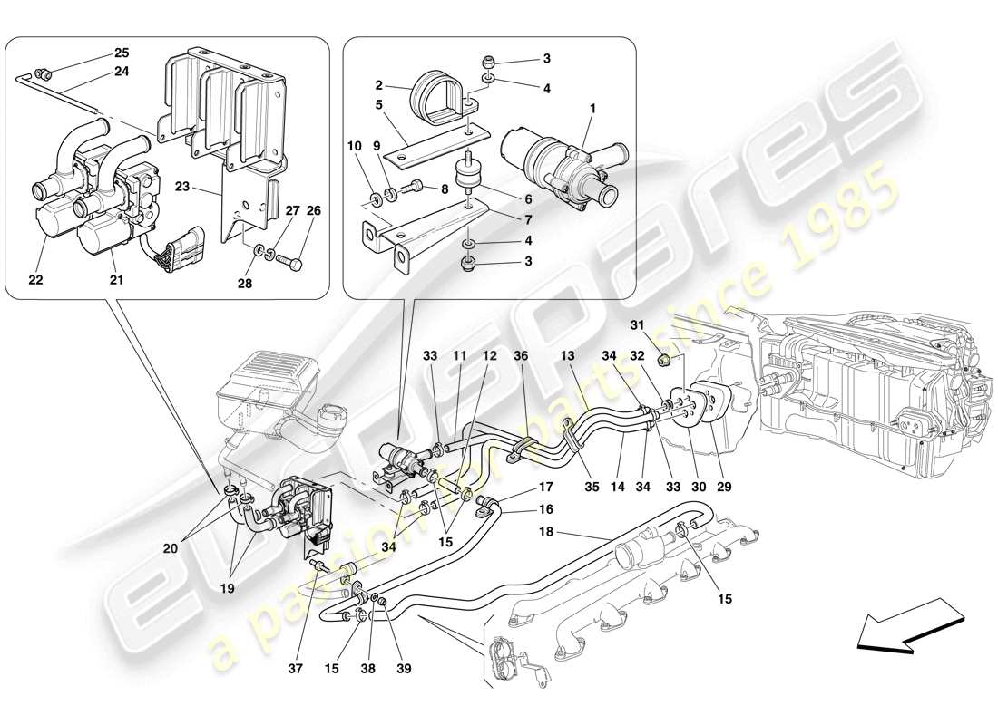 ferrari 612 sessanta (europe) système ac - tuyaux d'eau schéma des pièces