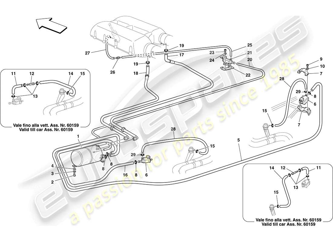 ferrari f430 coupe (rhd) système d'actionneur pneumatique schéma des pièces