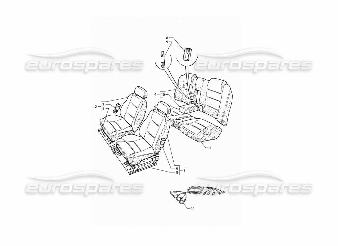 maserati qtp v6 (1996) sièges : schéma des pièces des structures et accessoires