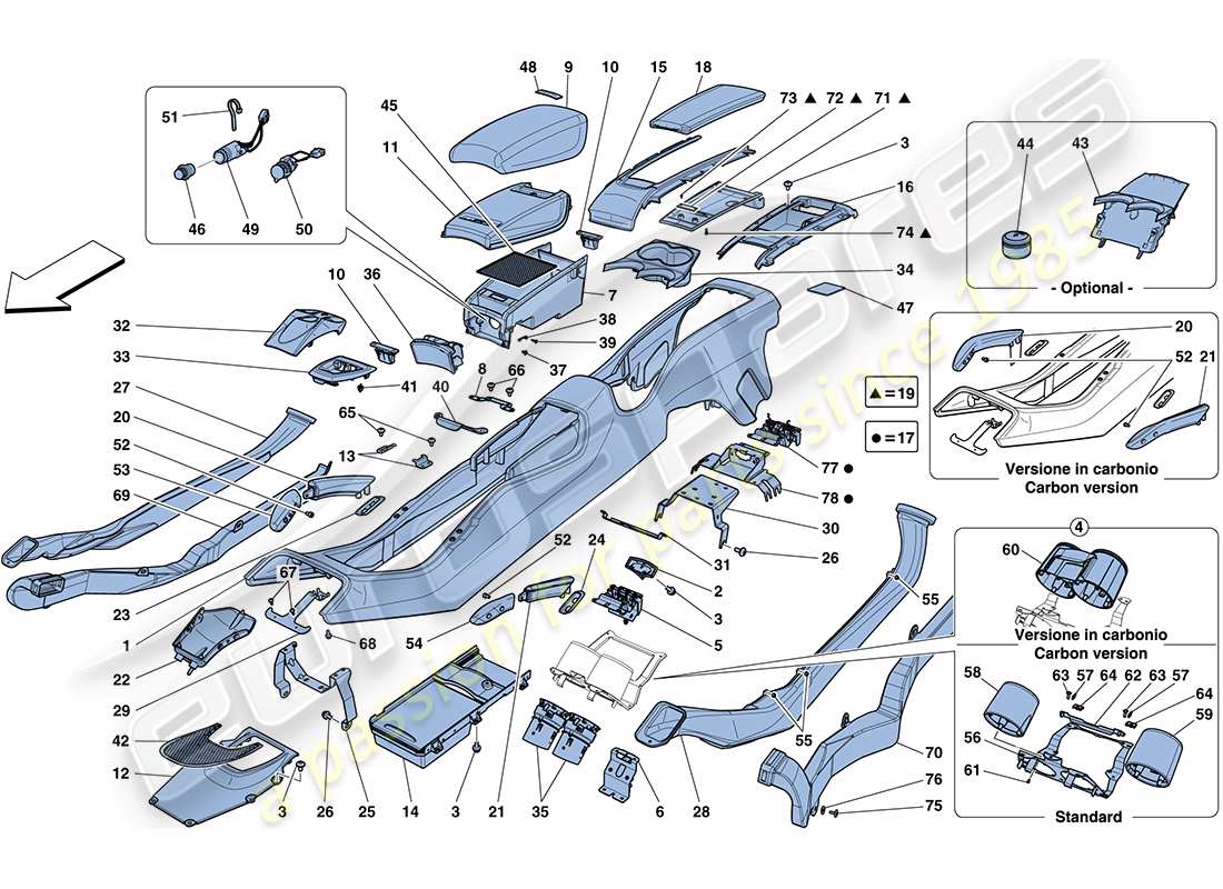 ferrari ff (rhd) tunnel - sous-structure et accessoires schéma des pièces