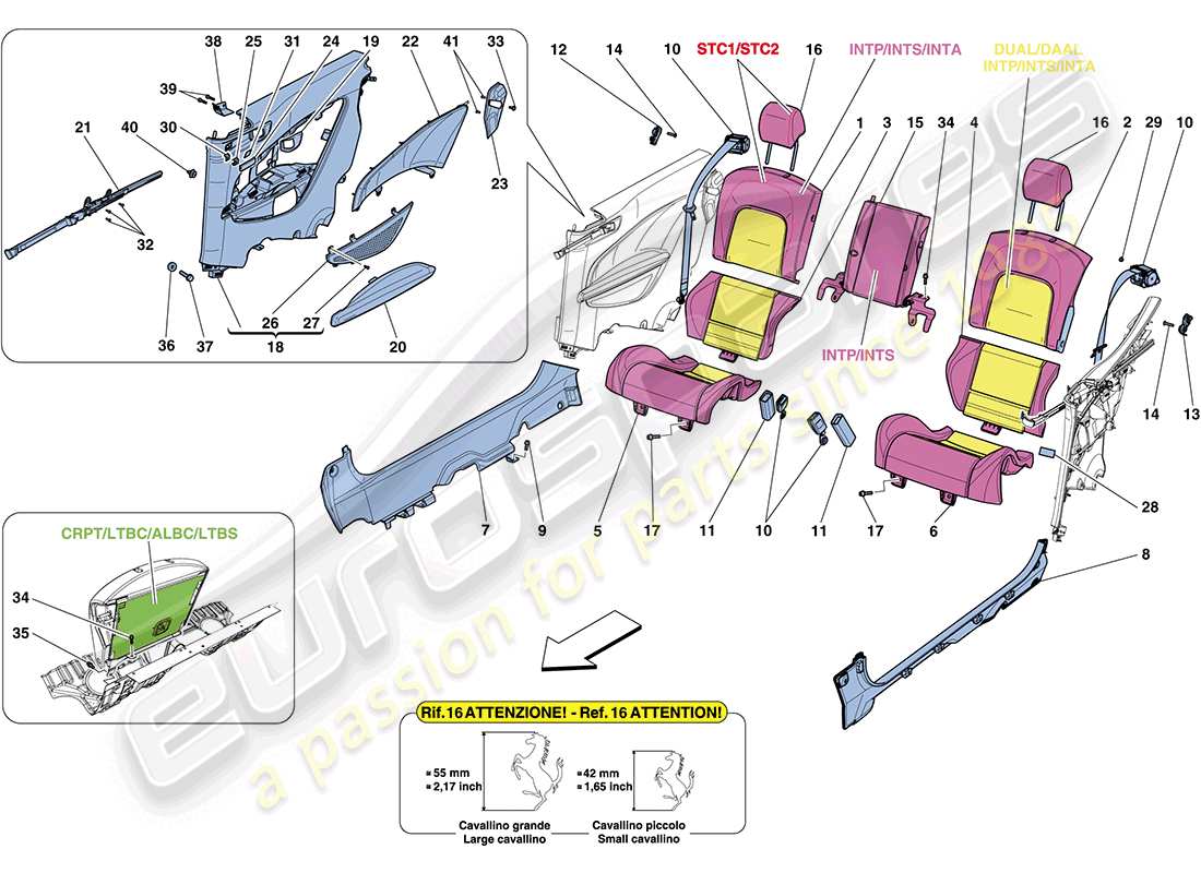ferrari ff (usa) siege arrière - ceintures de sécurité - garniture intérieure schéma des pièces