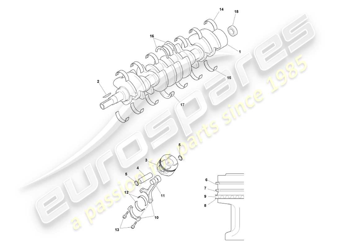 aston martin db7 vantage (2004) diagramme des pièces du vilebrequin, des pistons et des bielles